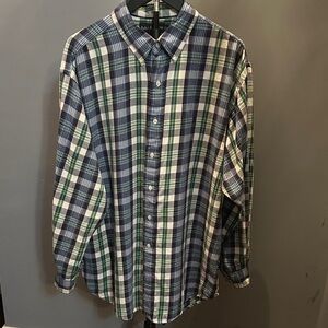 Ralph Lauren Navy, Green & White Plaid Button-Down Shirt